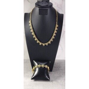 VTG Avon Necklace Bracelet Gold Tone Floral Triple Circle Round Twisted Links